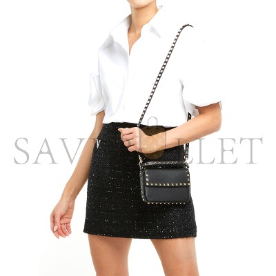 VALENTINO GARAVANIROCKSTUD BLACK WOMEN'S LEATHER BAG  (19*12*3cm)